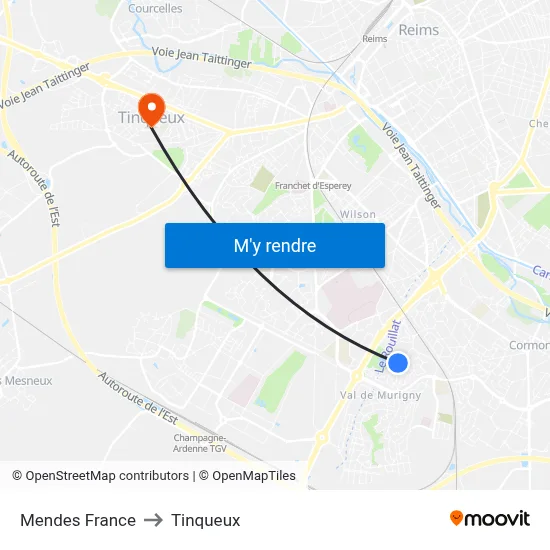Mendes France to Tinqueux map