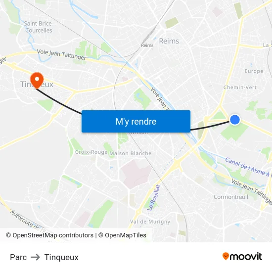 Parc to Tinqueux map