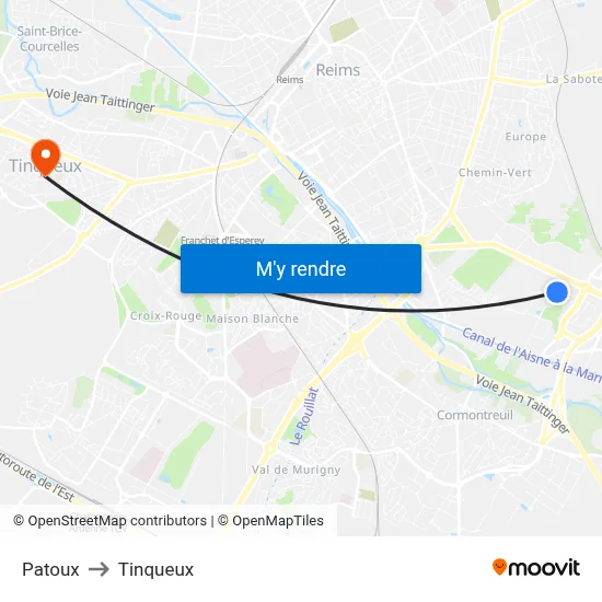Patoux to Tinqueux map