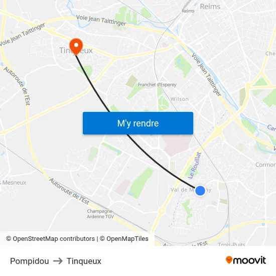 Pompidou to Tinqueux map