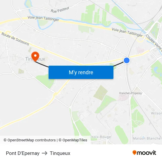 Pont D'Epernay to Tinqueux map