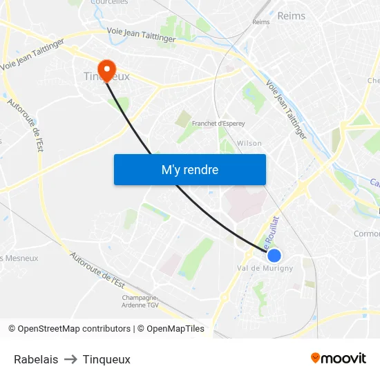 Rabelais to Tinqueux map