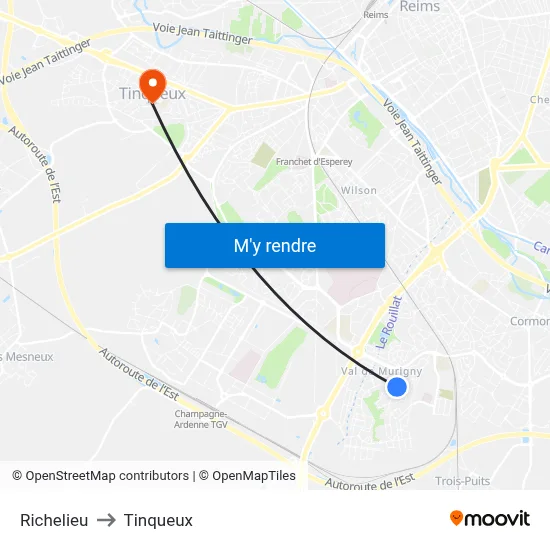 Richelieu to Tinqueux map