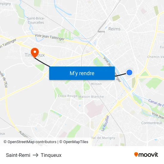 Saint-Remi to Tinqueux map