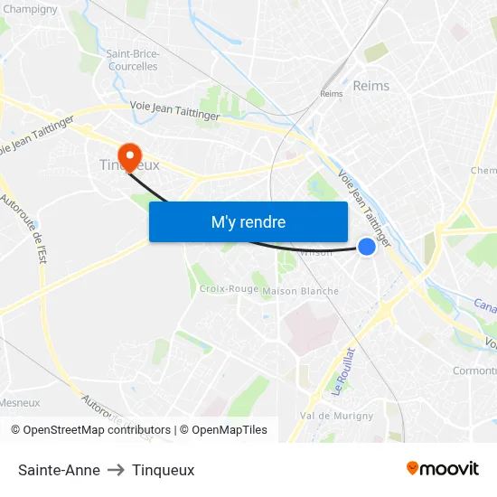 Sainte-Anne to Tinqueux map