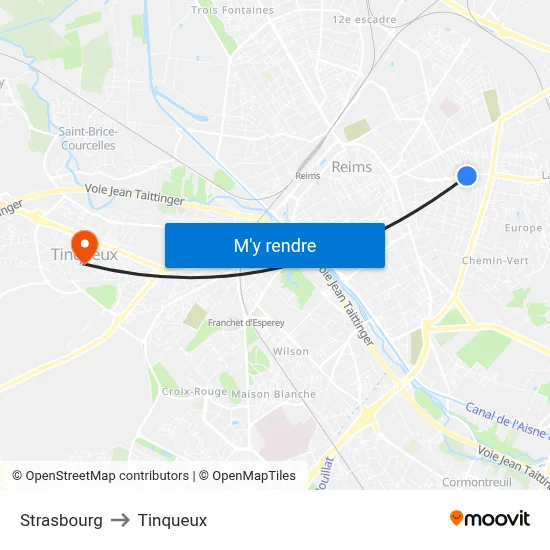 Strasbourg to Tinqueux map