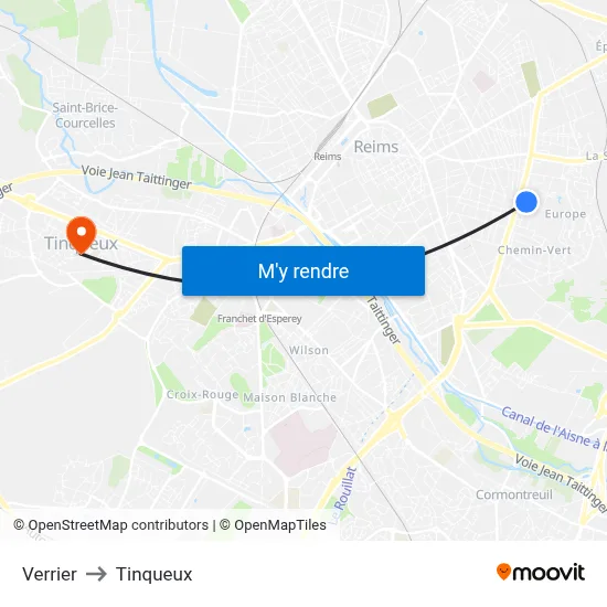 Verrier to Tinqueux map