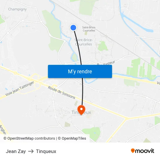 Jean Zay to Tinqueux map