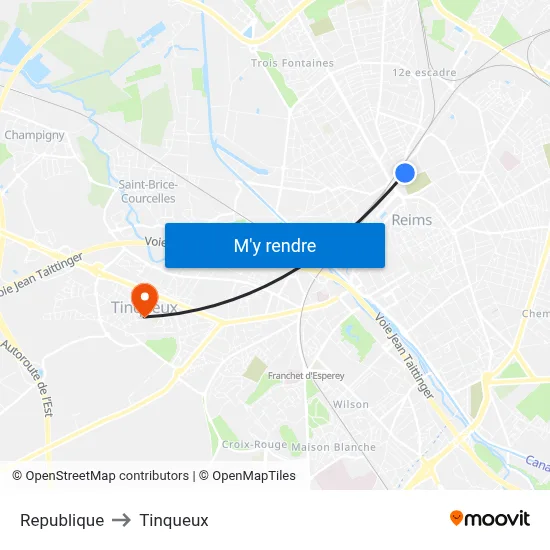 Republique to Tinqueux map