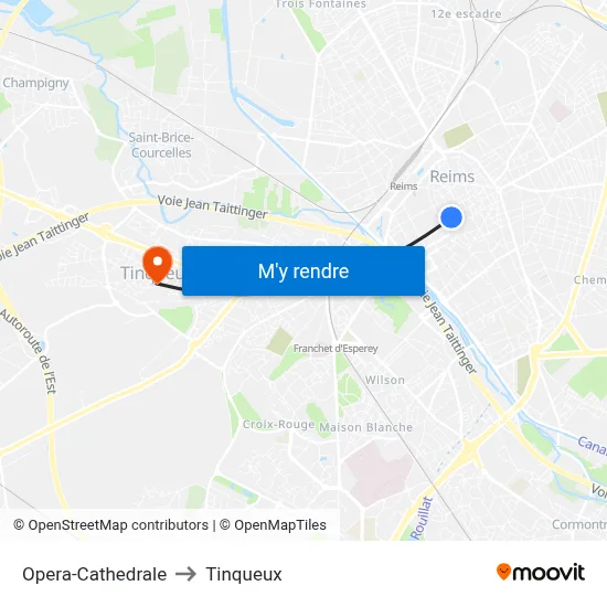 Opera-Cathedrale to Tinqueux map