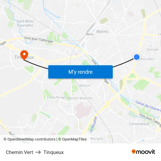 Chemin Vert to Tinqueux map