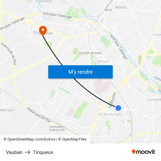 Vauban to Tinqueux map