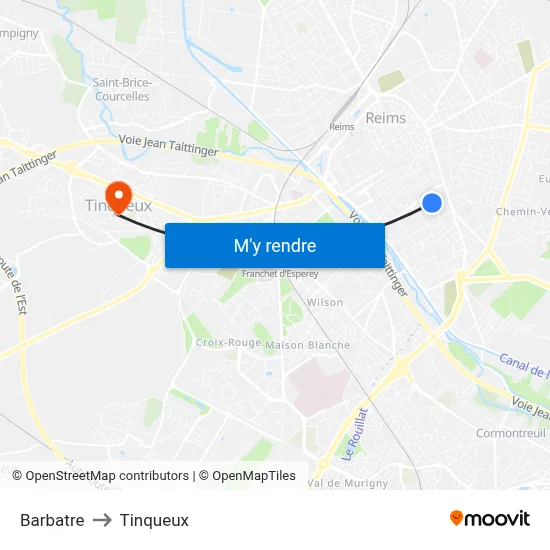 Barbatre to Tinqueux map