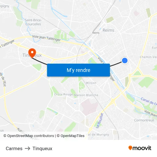 Carmes to Tinqueux map