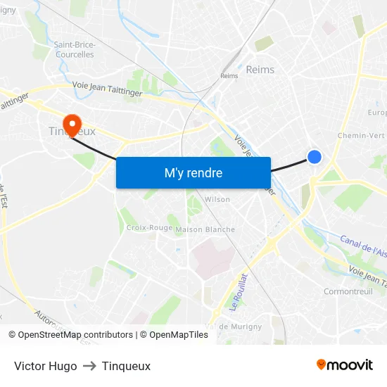 Victor Hugo to Tinqueux map