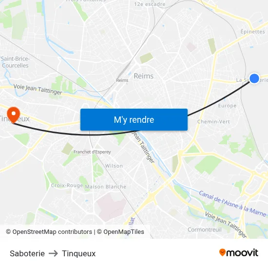 Saboterie to Tinqueux map