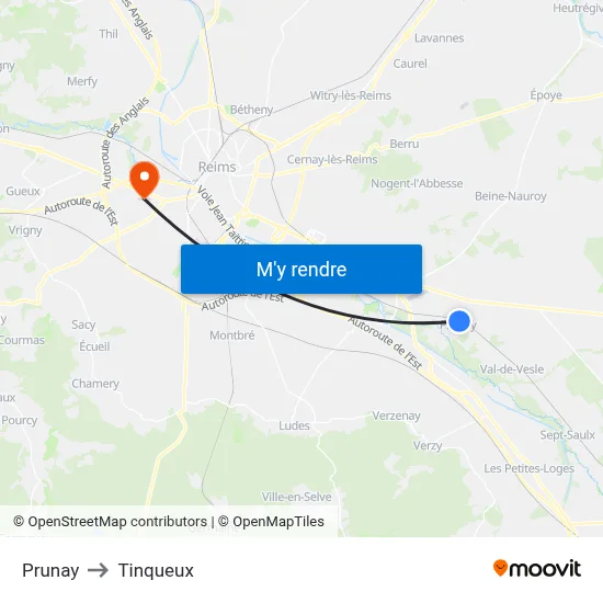 Prunay to Tinqueux map