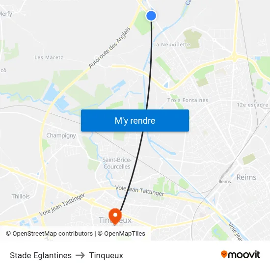 Stade Eglantines to Tinqueux map