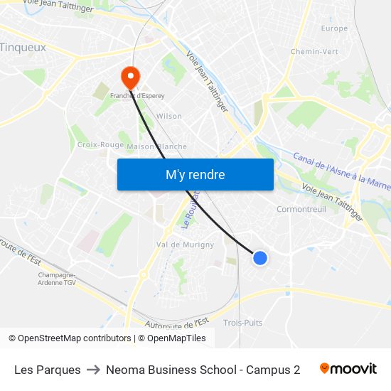 Les Parques to Neoma Business School - Campus 2 map