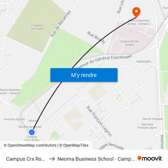 Campus Crx Rouge to Neoma Business School - Campus 2 map