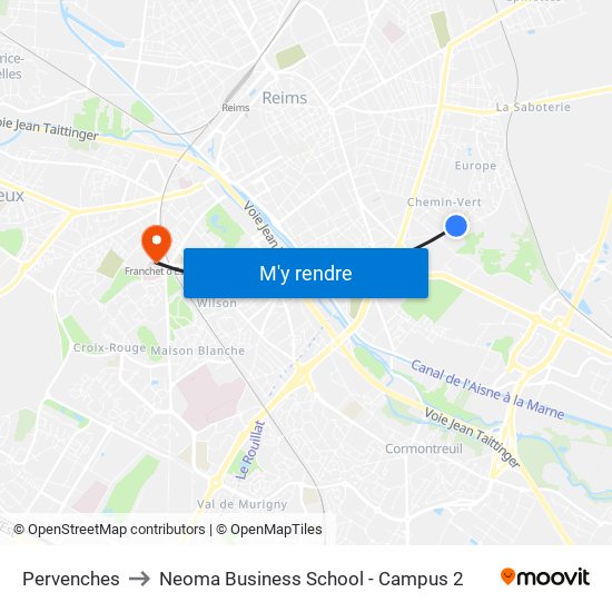 Pervenches to Neoma Business School - Campus 2 map