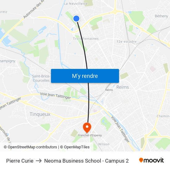 Pierre Curie to Neoma Business School - Campus 2 map