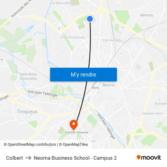 Colbert to Neoma Business School - Campus 2 map