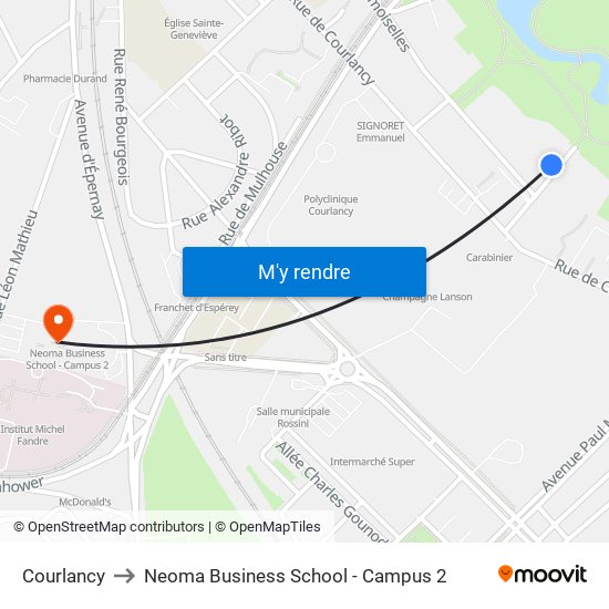 Courlancy to Neoma Business School - Campus 2 map