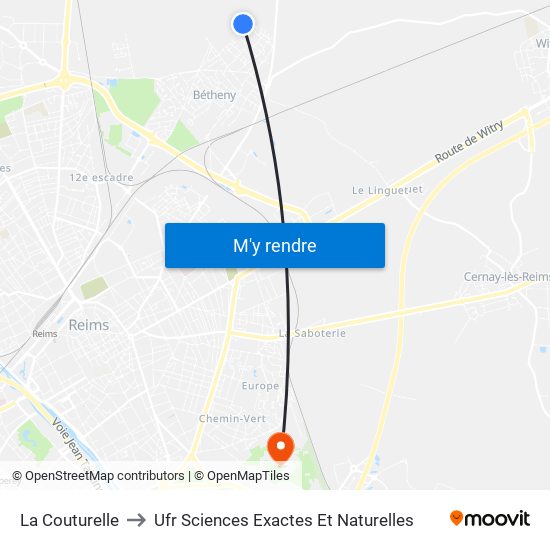 La Couturelle to Ufr Sciences Exactes Et Naturelles map