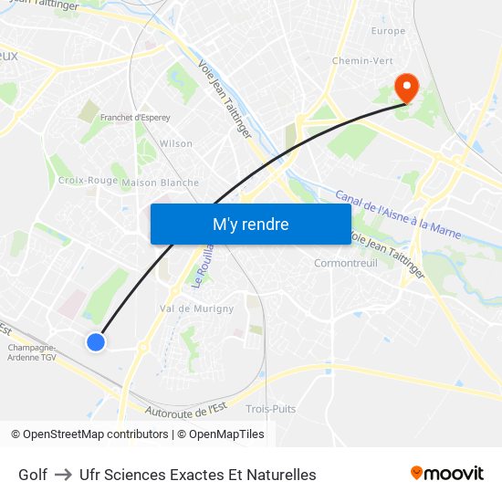 Golf to Ufr Sciences Exactes Et Naturelles map