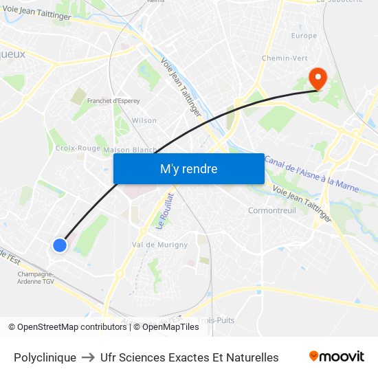 Polyclinique to Ufr Sciences Exactes Et Naturelles map