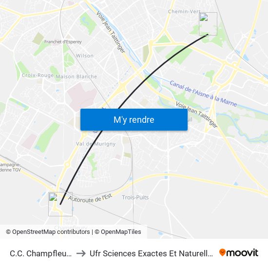 C.C. Champfleury to Ufr Sciences Exactes Et Naturelles map