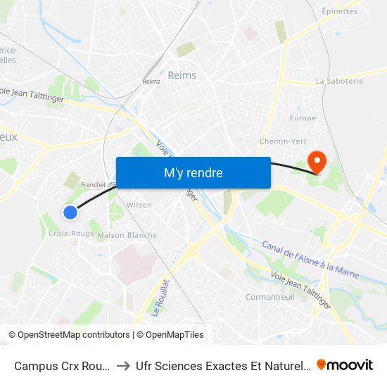 Campus Crx Rouge to Ufr Sciences Exactes Et Naturelles map