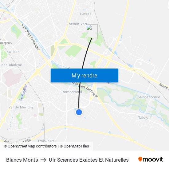 Blancs Monts to Ufr Sciences Exactes Et Naturelles map