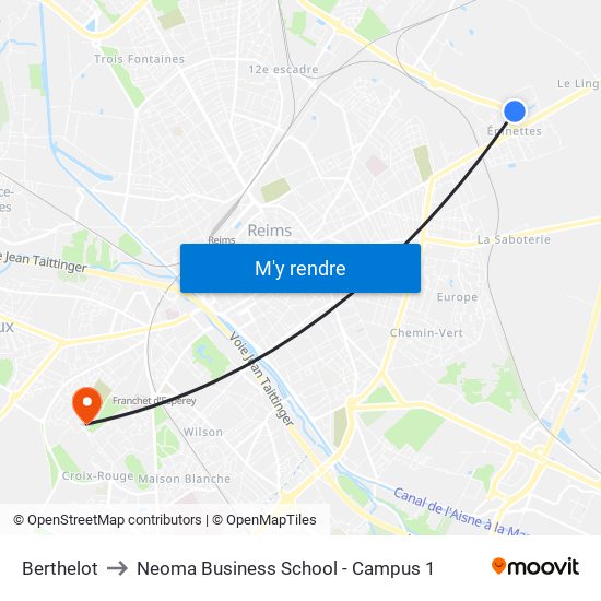 Berthelot to Neoma Business School - Campus 1 map