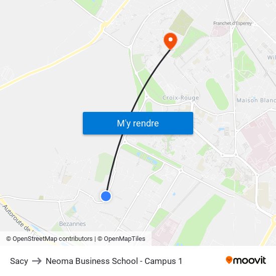 Sacy to Neoma Business School - Campus 1 map