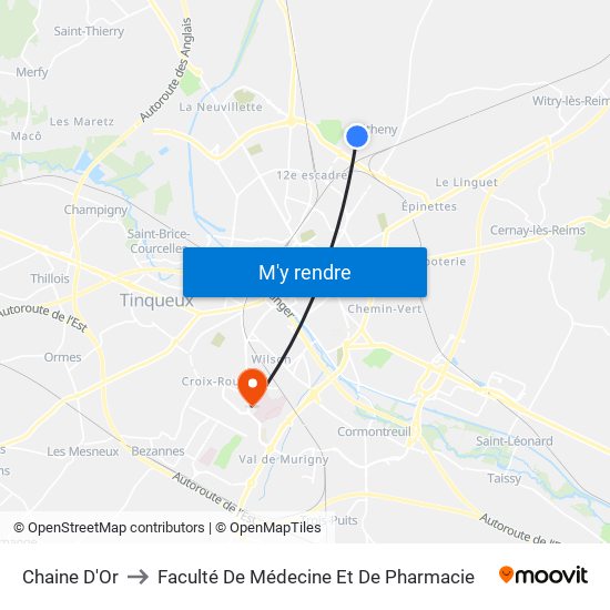 Chaine D'Or to Faculté De Médecine Et De Pharmacie map