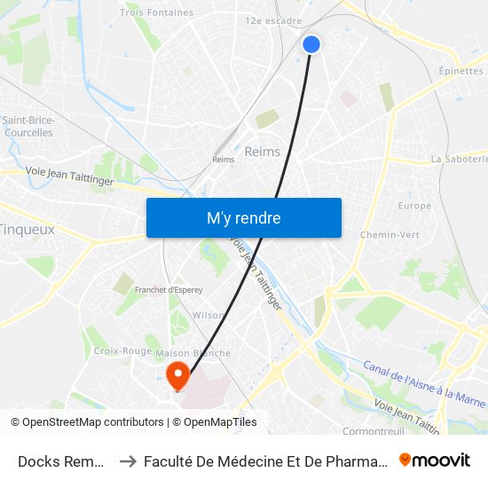 Docks Remois to Faculté De Médecine Et De Pharmacie map