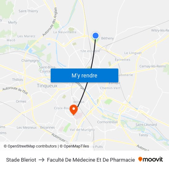 Stade Bleriot to Faculté De Médecine Et De Pharmacie map