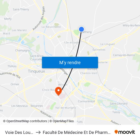 Voie Des Loups to Faculté De Médecine Et De Pharmacie map