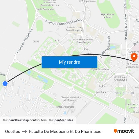 Ouettes to Faculté De Médecine Et De Pharmacie map
