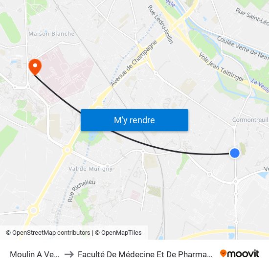 Moulin A Vent to Faculté De Médecine Et De Pharmacie map