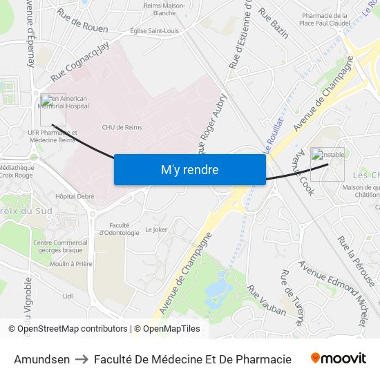 Amundsen to Faculté De Médecine Et De Pharmacie map