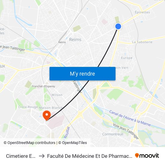 Cimetiere Est to Faculté De Médecine Et De Pharmacie map
