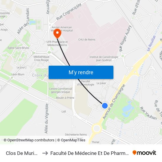 Clos De Murigny to Faculté De Médecine Et De Pharmacie map