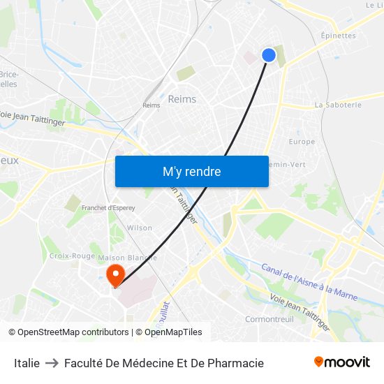 Italie to Faculté De Médecine Et De Pharmacie map