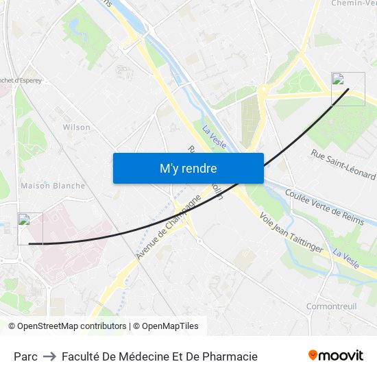 Parc to Faculté De Médecine Et De Pharmacie map