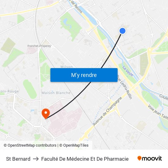 St Bernard to Faculté De Médecine Et De Pharmacie map