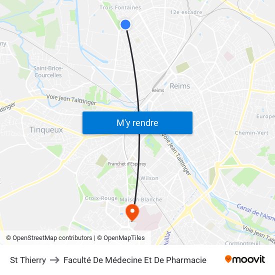 St Thierry to Faculté De Médecine Et De Pharmacie map