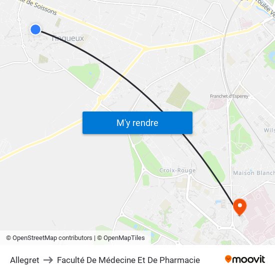 Allegret to Faculté De Médecine Et De Pharmacie map